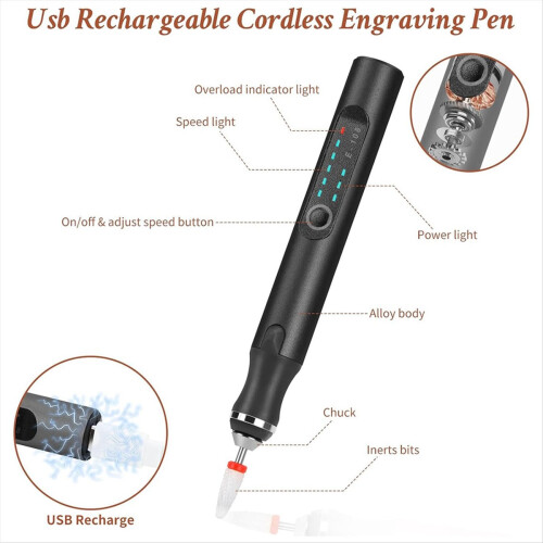Engraving Pen with 37 Bits, USB Rechargeable Cordless- Tool, Portable 2