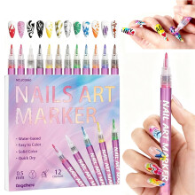 Sæt med 12 farver neglekunstpenne, 0,5 mm neglemarkørpenne, punktgrafitti, prikker, tegning, maling, lineærpen