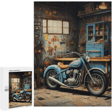 Vintage Style Motorcycle 500 Piece Wooden Jigsaw Puzzle, Unique Wall Art Gift, Challenge Family Educational Game