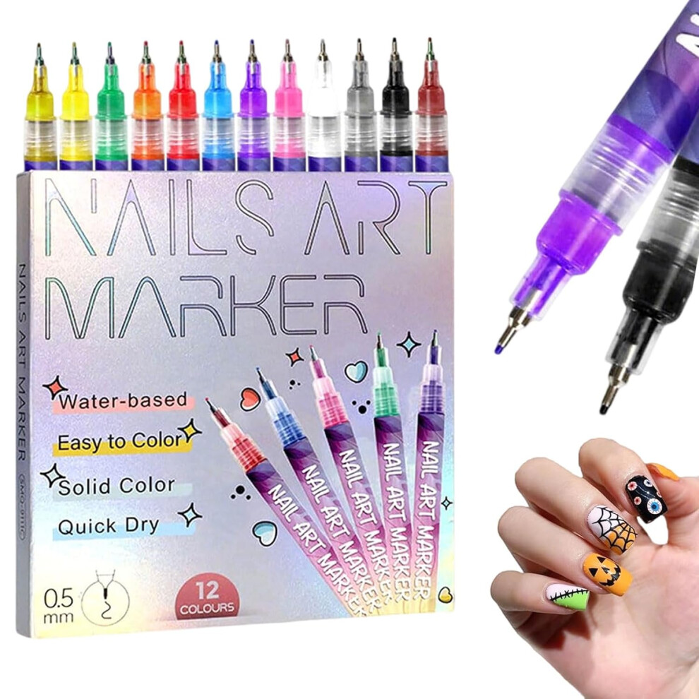 Oimg 12 Colours Nail Art Pens Set, 2025 New Nail Art Markers For Gel Nails, Nail Point Dotting Pen Drawing Painting Liner