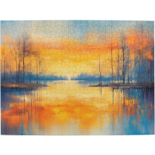 500-palainen kultaisen syksyn järvi, impressionistinen maisemapalapeli aikuisille - auringonlaskun heijastukset, tyyni syksy