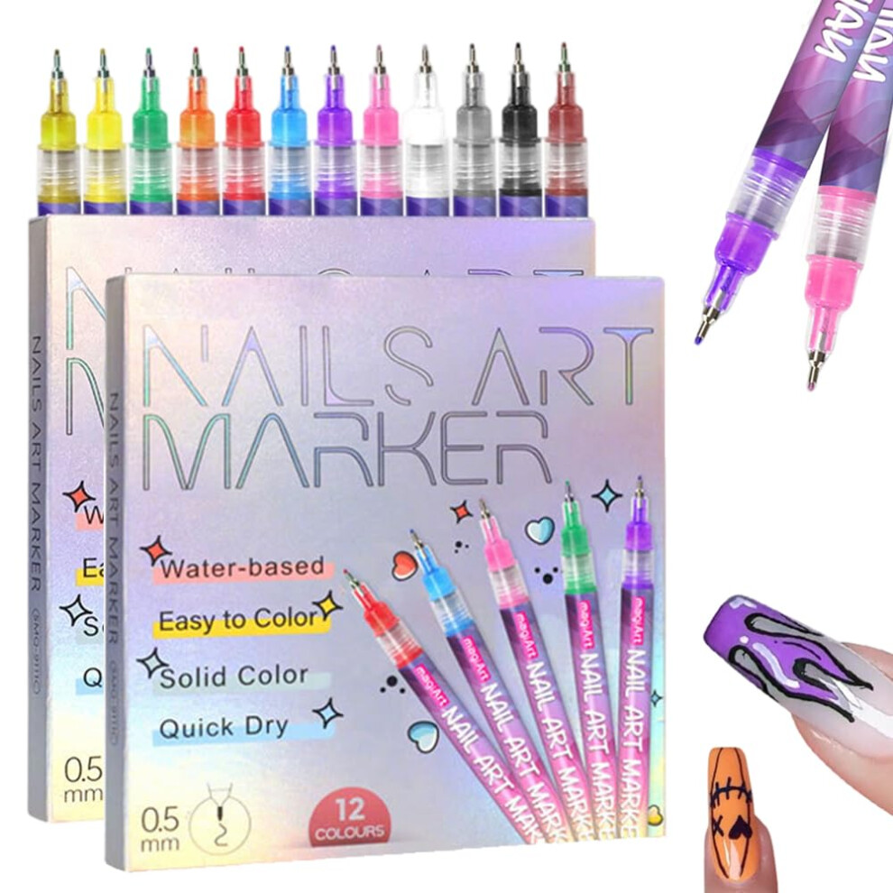 Oimg Nail Markers 12 Colours 3D Nail Art Pens Set, Nail Point Graffiti Dotting Drawing Painting Liner Pen Diy Manicure Tools