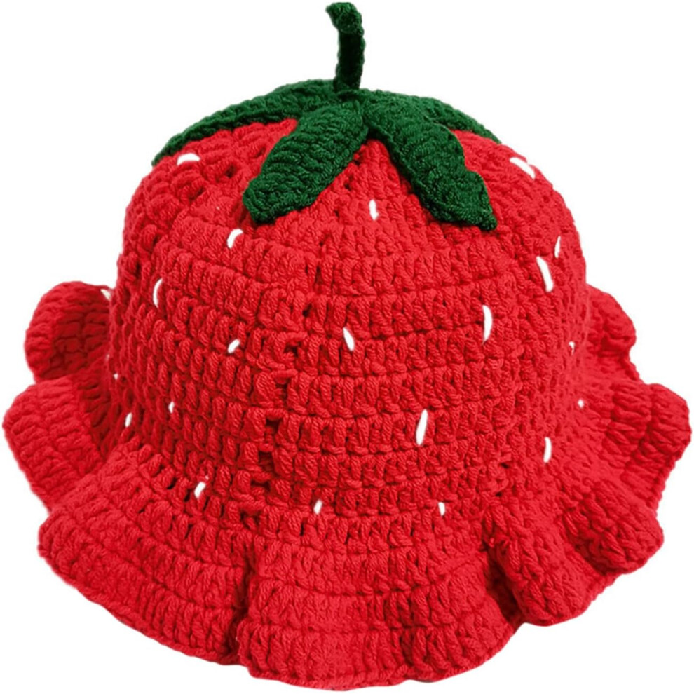 Cappello Da Pescatore All'uncinetto Fatto A Mano, Grazioso Cappello Da Pescatore In Maglia A Forma Di Fragola