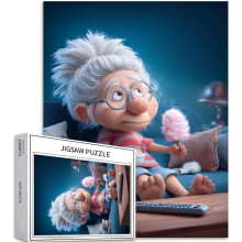 Puzzel van 1000 stukjes met de cartoonposter van 'Oma op de bank' - Kleurrijke doe-het-zelf puzzels, cadeaus voor huisdecoratie
