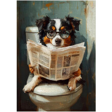 1000 bitars pussel med australisk herdehund på toaletten - udda hund som läser tidning med glasögon i badrummet