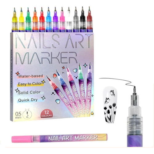 Στυλό MagicMani Nail Art σετ 12 ζωηρών χρωμάτων, γρήγορου στεγνώματος, μη τοξικό, με βάση το