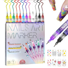 Sæt med 12 farver neglekunstpenne, 2026 nye neglekunstmarkører til gelnegle, neglelakpen til 3D-neglekunst gør-det-selv for børn