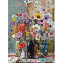 Rompecabezas de 500 piezas con un ramo floral, flores silvestres y jarrones de colores - Rompecabezas artístico premium para adultos y personas mayo