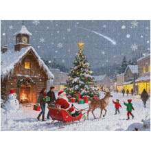 Rompecabezas de 500 piezas de un pueblo navideño nostálgico: arte vintage con escenas navideñas para relajarse en familia.
