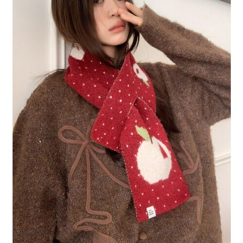 Whimsy Twee Neck Scarf Apple Pattern Winter Warm Whimsical 2000s Accessory 1
