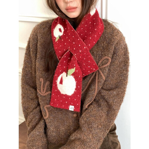 Whimsy Twee Neck Scarf Apple Pattern Winter Warm Whimsical 2000s Accessory 2