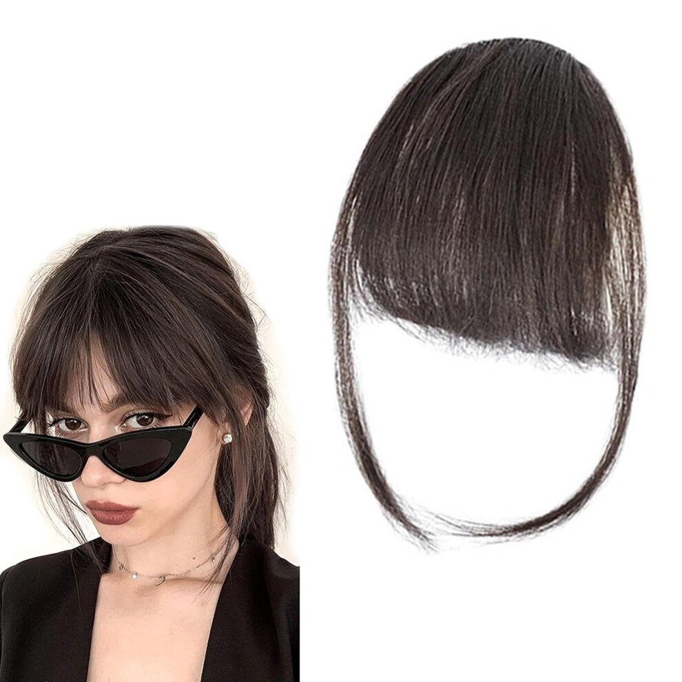 Unisex Black,Brown Clip In Human Hair Bangs Brown Black Wispy Fringe With Temples For Women Natural Seamless Blend