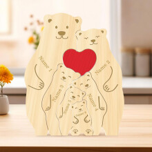 Personalised Wooden Bear Family Puzzle with 2-6 Names and Base Custom Laser Engraving Bear Decoration Christmas Birthday Gift for Family