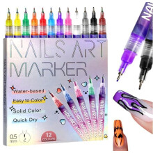 Sæt med 12 farver neglekunstpenne, neglekunstmarkører, neglelakpen til 3D-neglekunst, tegning, maling, lineær pensel, gør-det-selv-værktøj