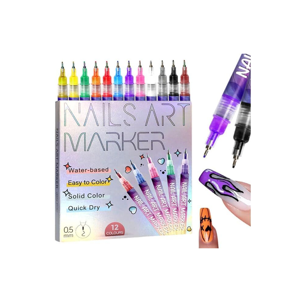 Oimg 12 Colours Nail Art Pens Set, Nail Art Markers Polish Pen For 3D Nail Art, Drawing Painting Liner Brush Diy Tools