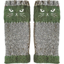 Gebreide vingerloze handschoenen, warme wanten met open vingers en kattenborduurwerk, armwarmers
