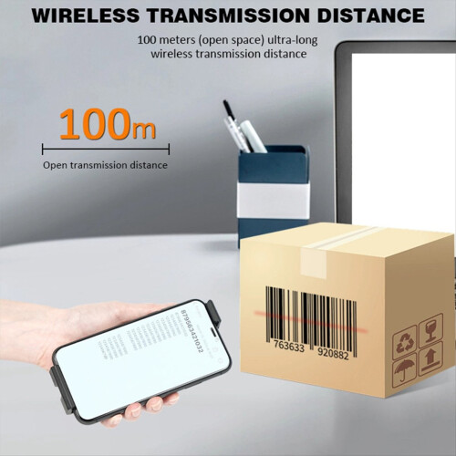 2D Back Clip Bluetooth Barcode Scanner Portable Reader Data Matrix 1D