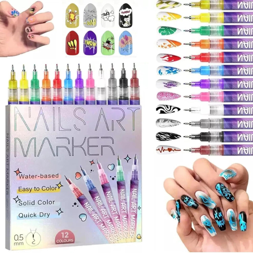 Oimg 12 Colours Nail Art Pens Set, 2026 New 0.5Mm Fine Tip Nail Art Marker, Portable Nail Art Tools For Home Salon Diy