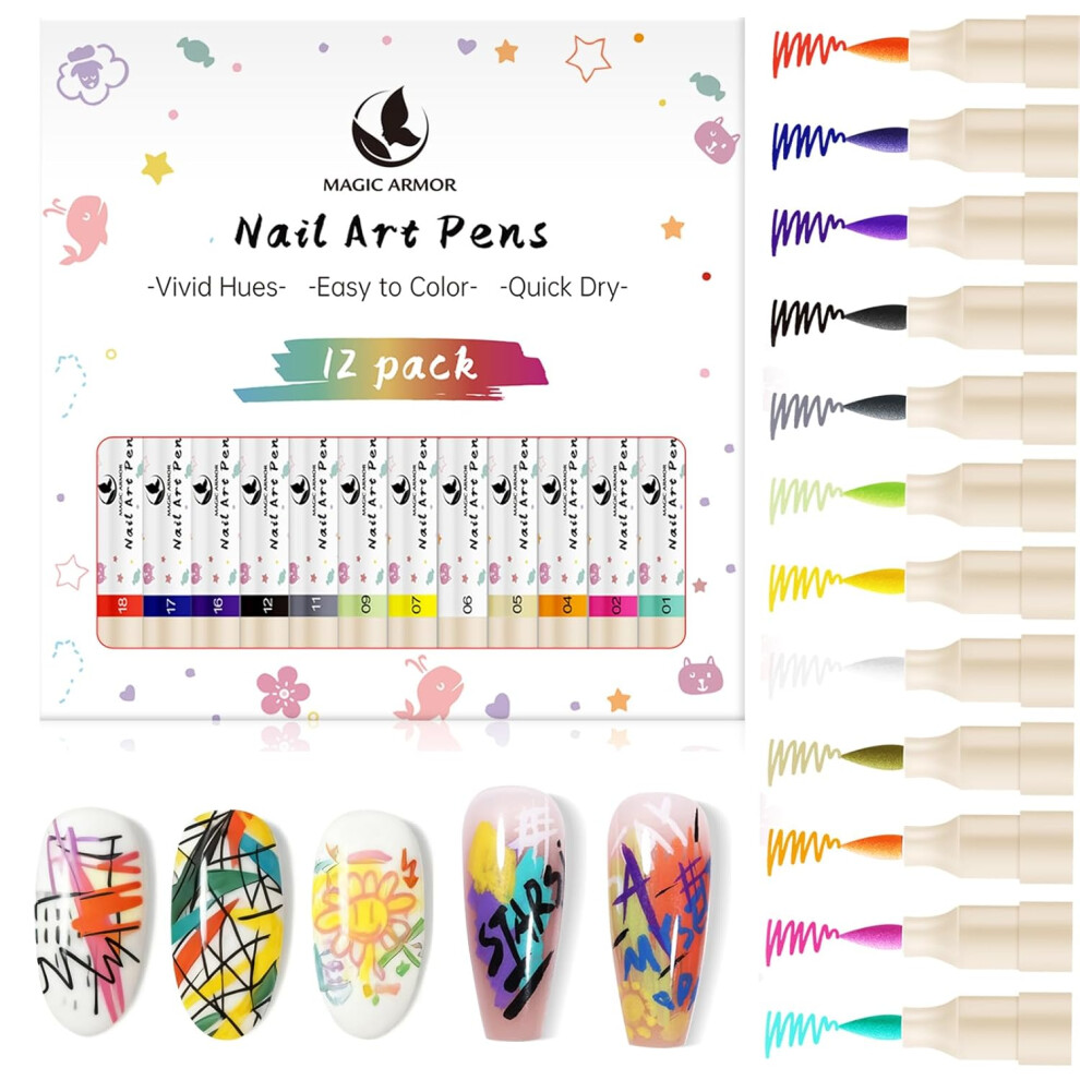 Oimg 12 Colours Nail Art Pens Set, Quick-Drying Acrylic Paint Markers, Nail Polish Pens For Point Graffiti Dotting Liner