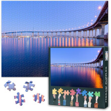 Puzzle 1000 dílků Coronado Bridge za soumraku v San Diegu - Kalifornská malebná panoráma města