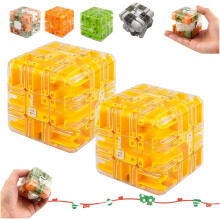 Laberinto 3D grande con forma de cubo, rompecabezas inteligente con bola rodante, rompecabezas 3D, difícil y desafiante, color amarillo (2 unidades)