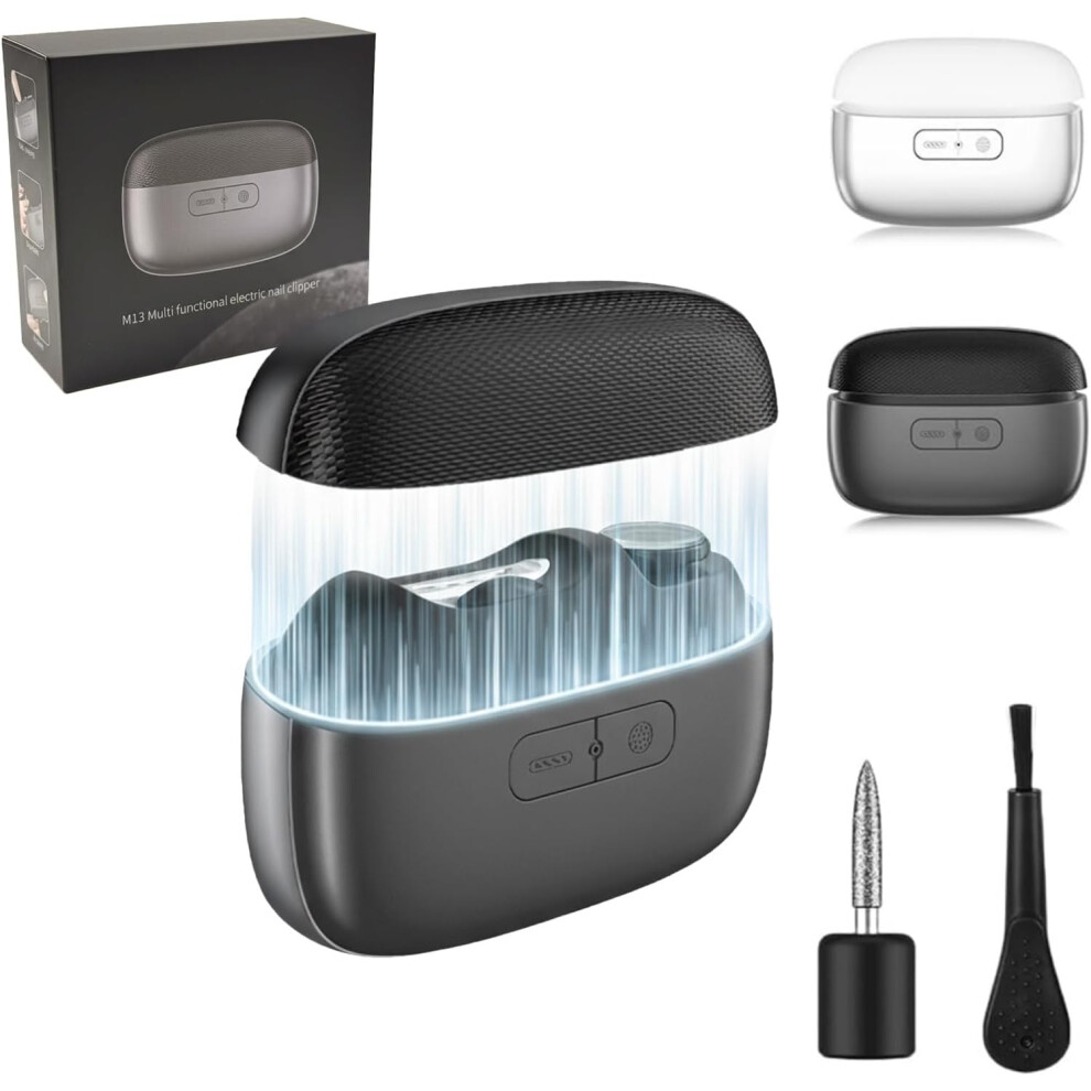 Oimg Grey Upgraded 2 In 1 Smart Polishing Automatic Nail Clippers With Magnetic Lid And Scraps Storage For Adults Elderly