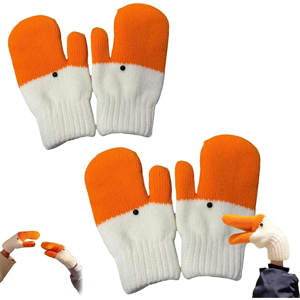 Winterhandschoenen Met Ganzenprint, Grappige Gebreide Wanten Met Thermisch Design, Zacht En Comfortabel.-image