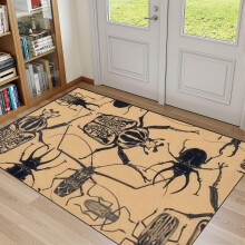 Tappeto lavabile a pelo corto Boho Black Beetles Gold Sketch Bug 32x48
