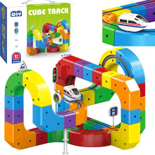 Conjunto de Trem Elétrico com Cubo de Construção, Brinquedo com Trilhos Mágicos 3D - Presente para Crianças
