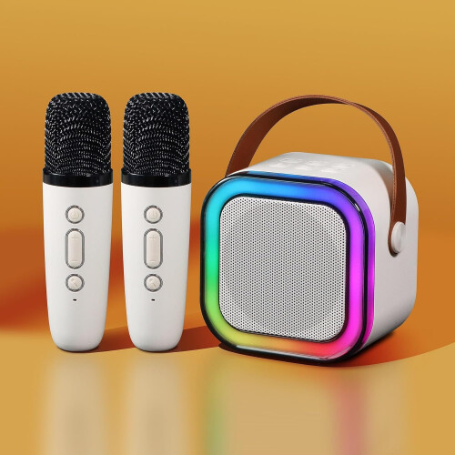 Mini Karaoke Machine for Kids 2 Wireless Microphones Lights Bluetooth Phone 1