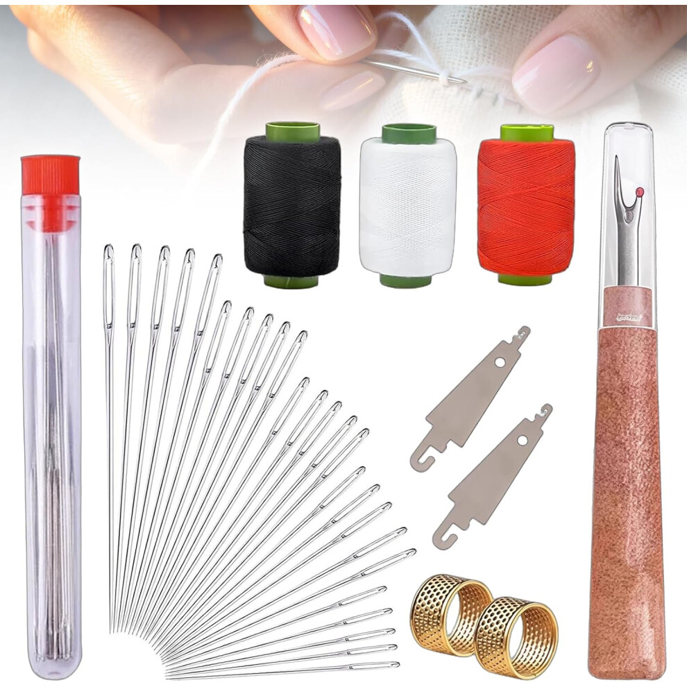Oimg Steel Needles For Hand Sewing, 34Pcs Big Eye Steel Needles Set, Long Thin Handmade Quilting Sewing Kit For Diy
