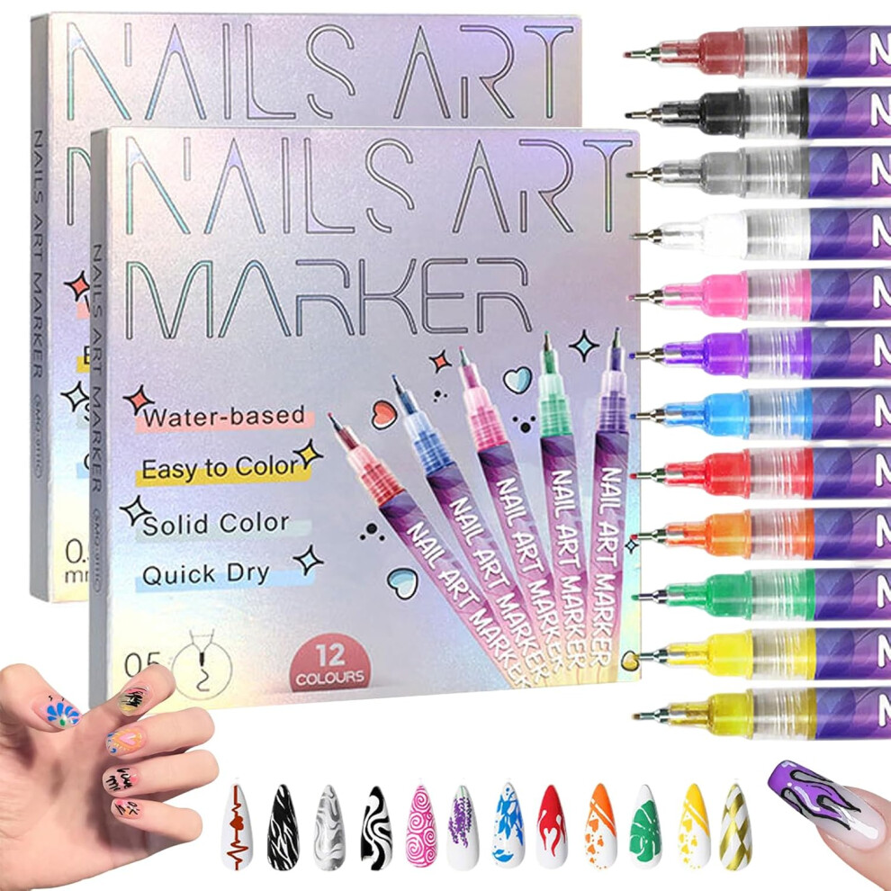 Oimg 12 Colours Nail Art Pens Set, 2026 New Nail Art Markers Polish Pen For 3D Nail Art, Tools For Dotting Drawing Diy