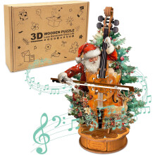 3D-Holzpuzzle für Erwachsene, mechanische Spieluhr, Weihnachtskonzert, Cello, DIY-Drehmodellbausatz, Schreibtischdeko, Hobbygeschenk