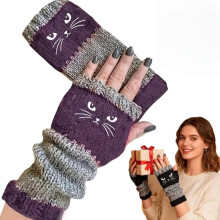 Cozy Cat Tastic Handschoenen 2026 Warme gebreide vingerloze dameshandschoenen met schattige kattenprint voor op kantoor