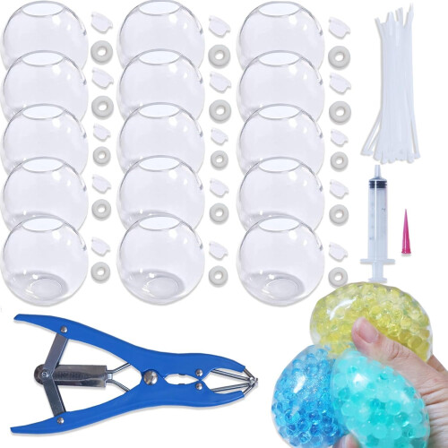 Kit de fabrication de balles anti-stress à faire soi-même – Coques vides transparentes, complet avec bouchons et attaches à glissière pour jouets et soulagement personnalisés
