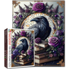 1000 palaa Raven Books Halloween Dark Fantasy Purple -palapeli - Ruusut, maaginen lasimaalaushaaste