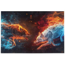 Quebra-cabeça de 500 peças: Lobo de Fogo vs. Raposa de Gelo, Arte Épica de Batalha Animal, Presente para Crianças e Adultos