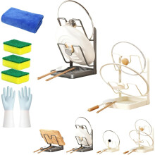 Suporte para tampas de panelas de cozinha, com bandeja e descanso para colheres, multifuncional, tamanho C, dupla camada.
