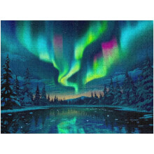 Rompecabezas de 500 piezas: Aurora Boreal sobre el bosque islandés. Impresionante rompecabezas de la aurora boreal.