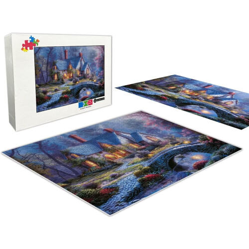 Ξύλινο παζλ Cottage at Night Deluxe 500 τεμαχίων, παζλ ενηλίκων με θέμα τη ζωγραφική τοπίου 2