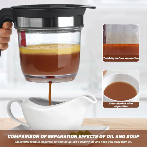 Fat Separator with Strainer & Bottom Release, 33 oz Gravy Grease Separator for Cooking 1
