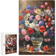 Bunte Sommerblumen in der Vase – 1000-teiliges Holzpuzzle, herausforderndes Lernspiel für die ganze Familie