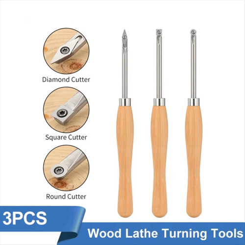 Wood Lathe Chisel Set 3 Pieces Turning Tools Include Square, Round, Di 2