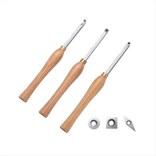 Wood Lathe Chisel Set 3 Pieces Turning Tools Include Square, Round, Di 1