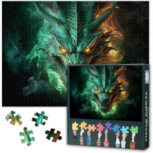 Puzzle 1000 elementów "Mistyczny Zielony Smok" z Chińskim Smokiem - Puzzle dla dorosłych, edukacyjne i zabawne gry