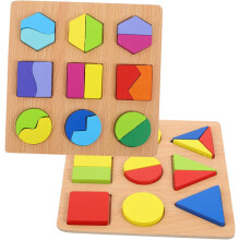 Tablero de formas geométricas de 2 piezas para niños y niñas en edad preescolar. Actividad de aprendizaje para niños de 1 año.