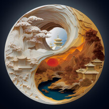 1000-palainen 3D-visuaalinen Yin Yang -vuoristoarkkitehtuuripalapeli - Haastava ja mahdoton pyöreä palapeli