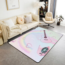 Tappeto antiscivolo morbido per ragazze, motivo: cantante di musica, chitarra, rosa e arcobaleno, 3x5 piedi