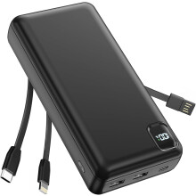 Bærbar oplader powerbank 50500mAh hurtig indbygget kabel rejse camping
