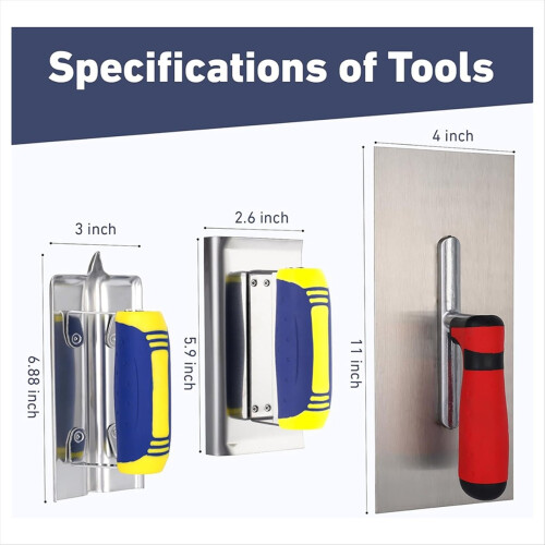 3 Pack Sainless Steel Concrete Tools Set, Flat Finishing Trowel Hand E 2